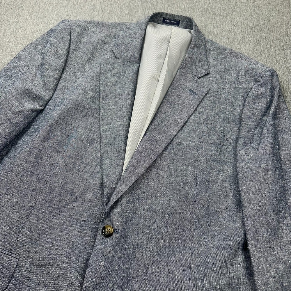 Stafford Classic Fit Linen Cotton Blazer Mens 46 Regular Blue Sport Coat *STAIN*